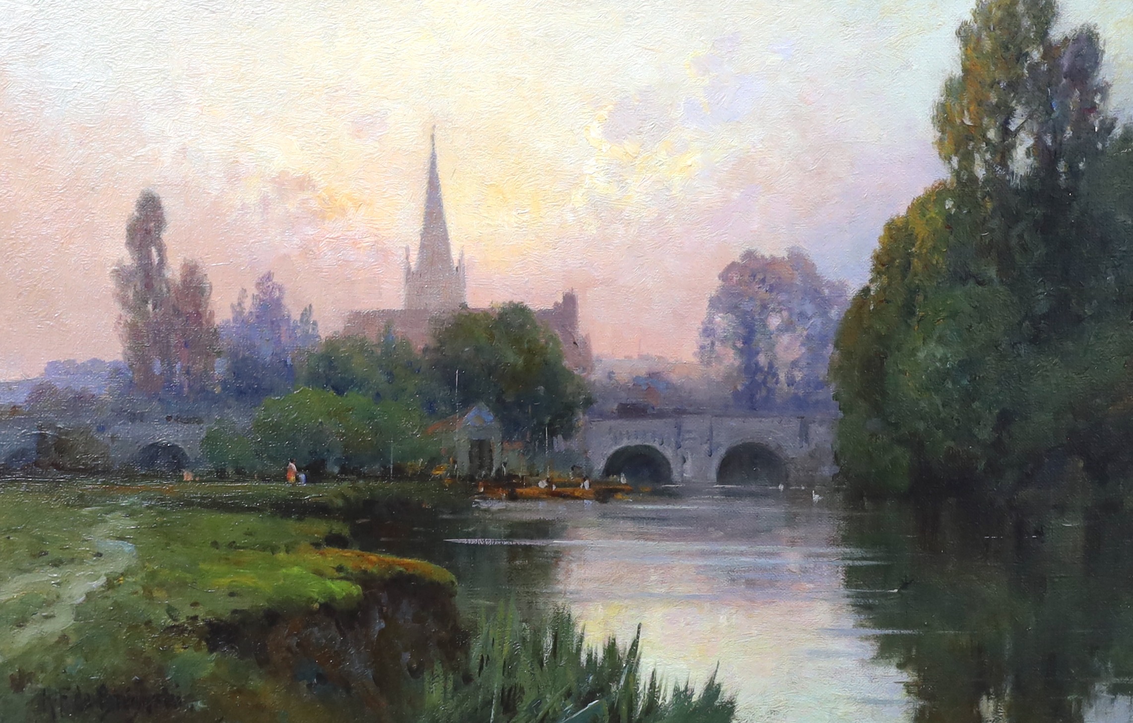 Alfred Fontville de Breanski Jr. (1877-1957), Temple Lock on the Thames and Abingdon on Thames, oil on canvas, a pair, 30.5 x 40.5cm
